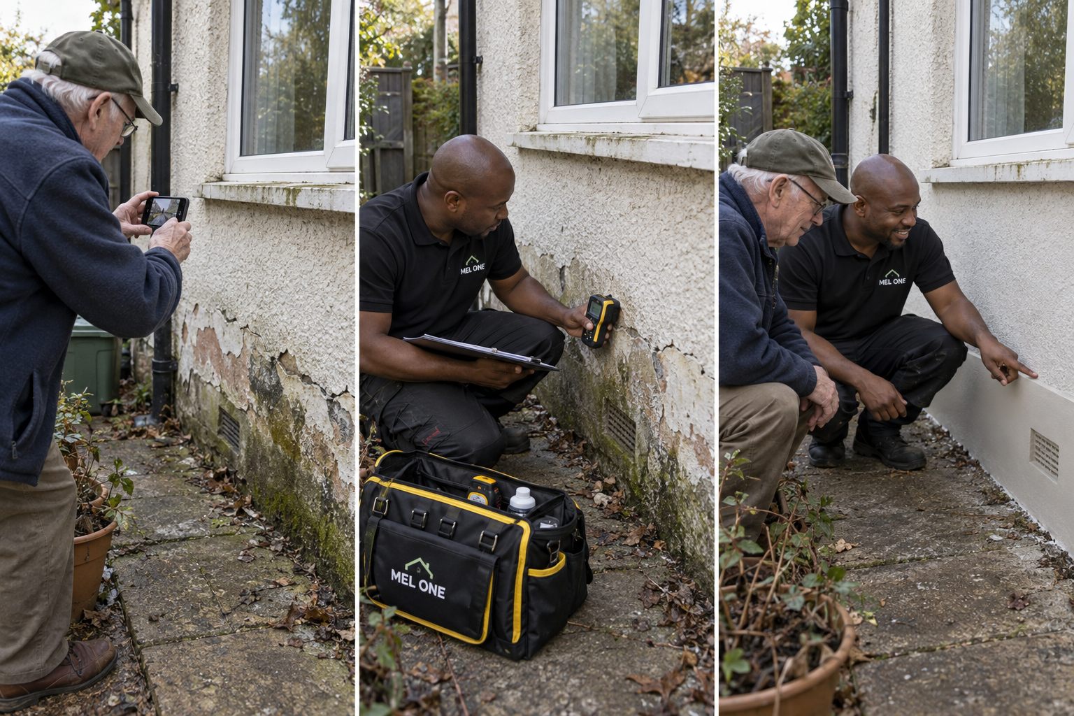 External wall condition, moisture assessment and repaired wall finish