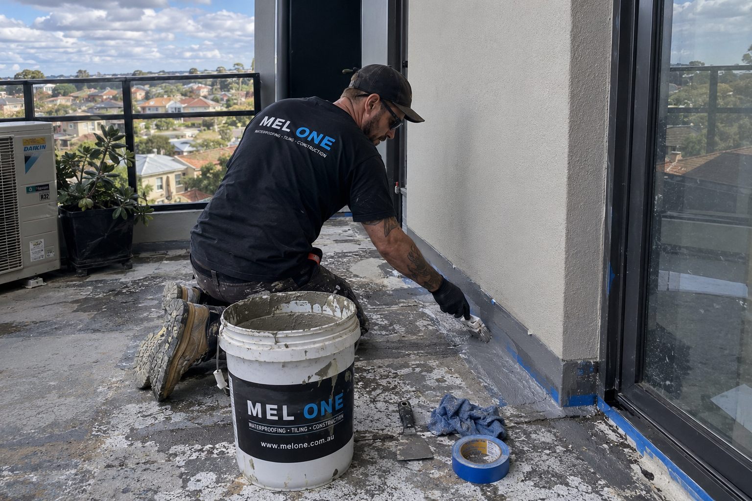 MEL ONE waterproofing an exterior balcony edge